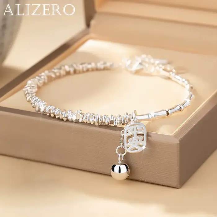 Bracelet Cloche Perles Rondes ALIZERO Argent Sterling 925 Pour Fêtes Soirées Élégantes Occasions Spéciales