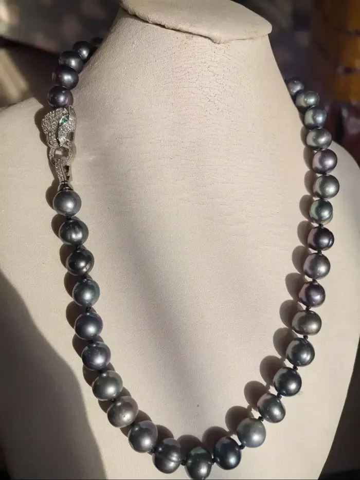 Long baroque AAAA + 11-12mm eau de mer naturelle tahitienne noir bleu collier de perles 925s 36 pouc