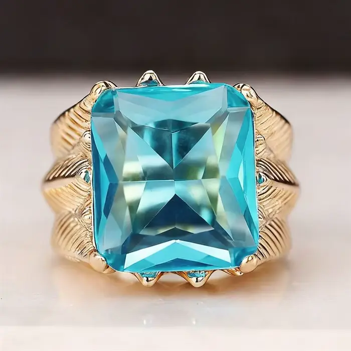 Huitan Hyperbole – bague en zircone cubique bleue pour femmes
