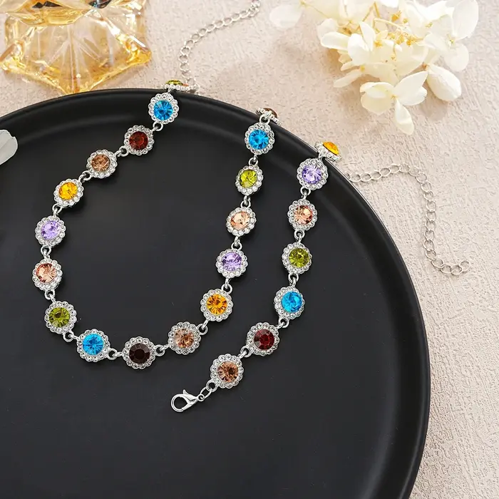 Collier ras du cou en cristal coloré coréen pour femmes