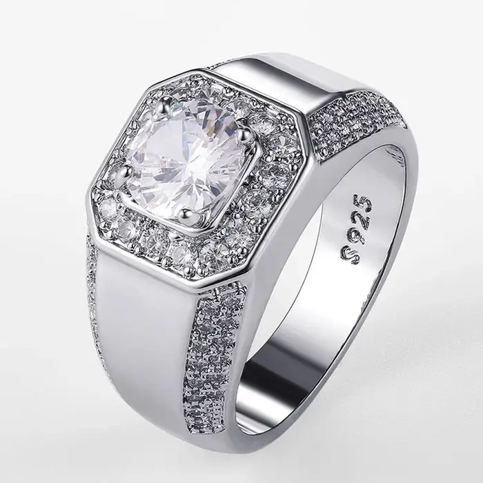 Luxe 925 en argent Sterling hommes AAA cristal Zircon pierre bague de mariage brillant Noble fiançai