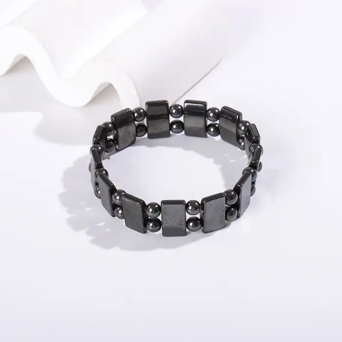 Bracelet en hématite pour hommes et femmes, perles rondes extensibles, en pierre, bijoux unisexes, c