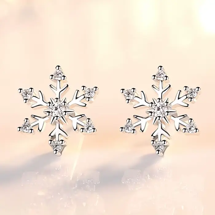 Boucles d'oreilles en argent sterling 925 avec zircones en forme de flocon de neige, élégantes, acce