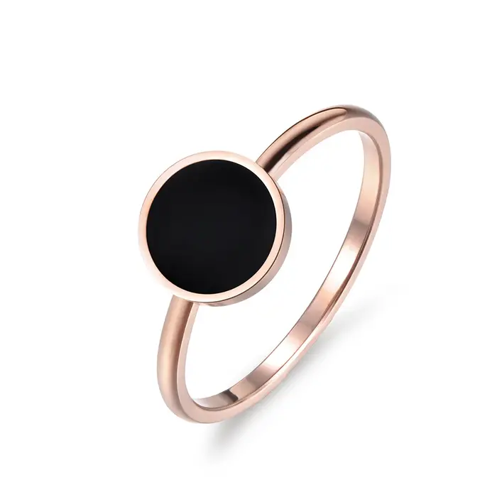 Lokaer bague de mariage Vintage pour femmes minimaliste couleur or Rose ronde pierre acrylique 316L anneaux en acier inoxydable bijoux R17041