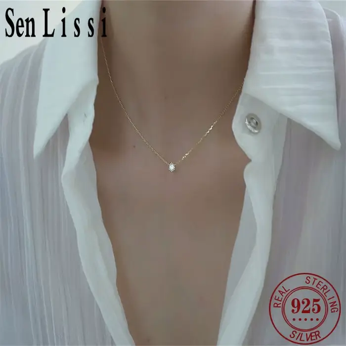 Collier SENLISSi en argent sterling 925 plaqué or avec zircon étincelant chaîne de clavicule bijoux de mariage pour femmes élégants et romantiques occasions spéciales