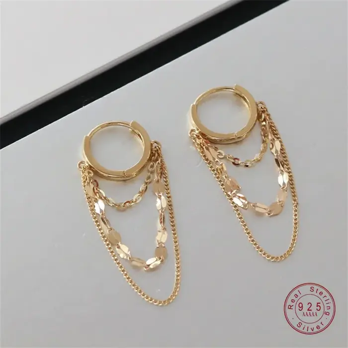 Boucles d'oreilles à pampilles en argent Sterling 925 véritable plaqué or 18 carats pour femmes