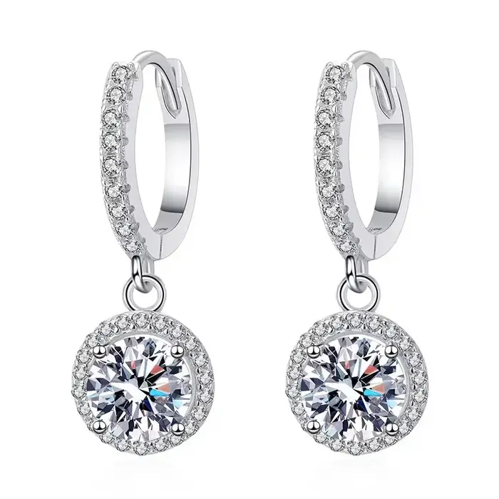 Boucles d'oreilles rondes en argent Sterling 925 pour femmes, 1 Carat, Moissanite, Style de soirée d