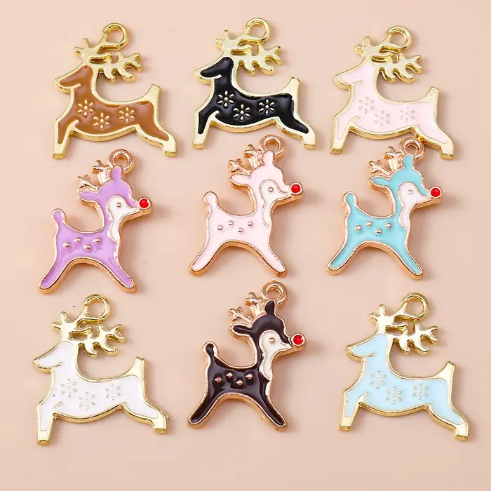 Leslie 10 pièces émail renne cerf breloques pendentifs pour la fabrication de bijoux boucles d'oreilles de noël Bracelet collier accessoires bricolage