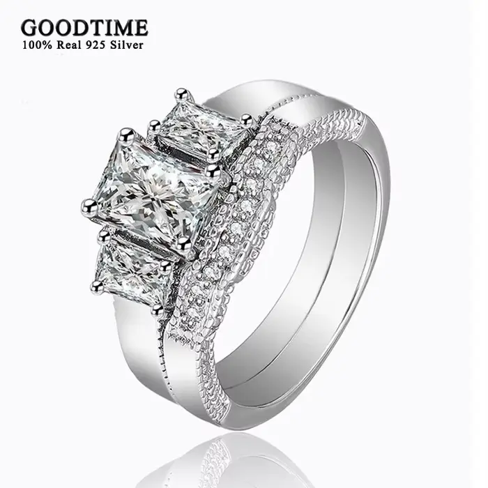 Bague princesse en argent Sterling 925 pour femmes, ensemble de bagues de mariage en Zircon, bijoux 
