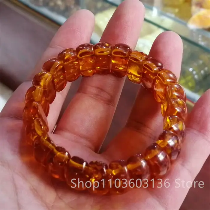 Bracelet large en ambre baltique naturel pour hommes et femmes, bijoux de guérison, pierres précieuses, ambre florale, élastique, amulette porte-bonheur