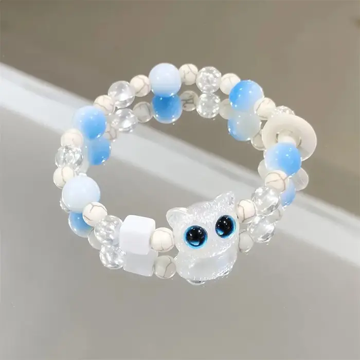 Bracelet perlé réglable pour enfants, Bracelet à breloques en forme de chat, mignon, pour Couple, us
