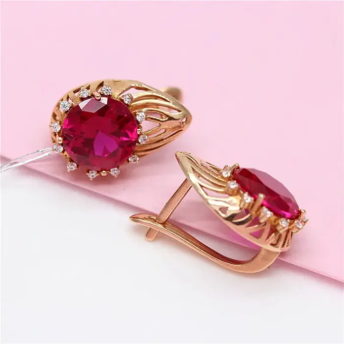 Boucles d'oreilles en cristal de rubis plaqué or violet pour femme