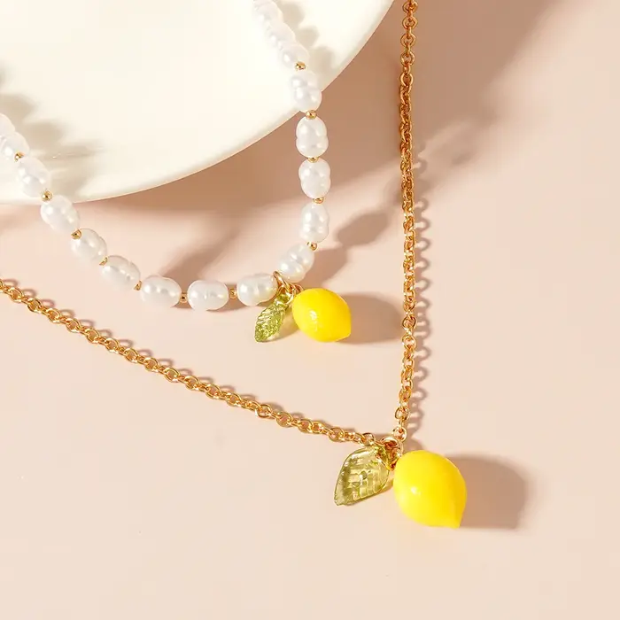Collier de perles citronné avec breloque pour femmes, bijoux Y2K mignons et romantiques pour occasions spéciales