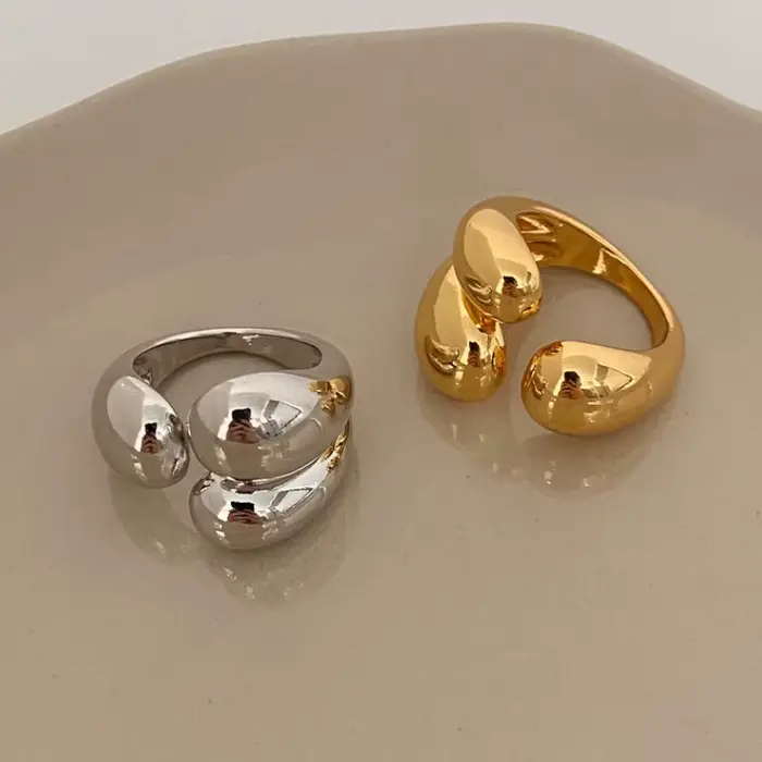 ANENJERY couleur argent asymétrique gouttelettes d'eau anneaux pour femmes Simple mode ouvert bague dorée conception coréenne bijoux