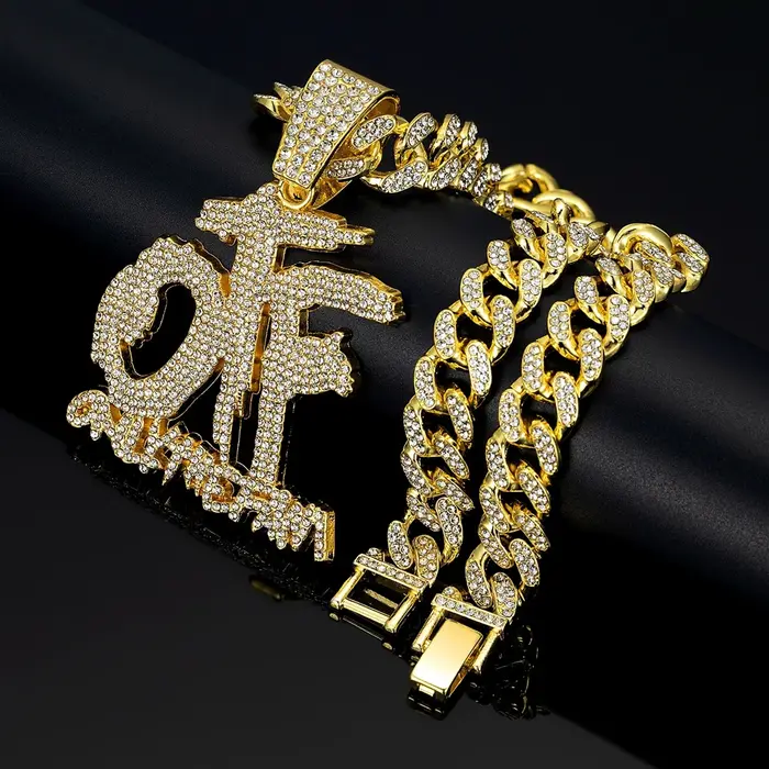 Collier chaîne cubaine avec pendentif lettre anglaise OTF, mode Hip Hop, adapté à un usage quotidien
