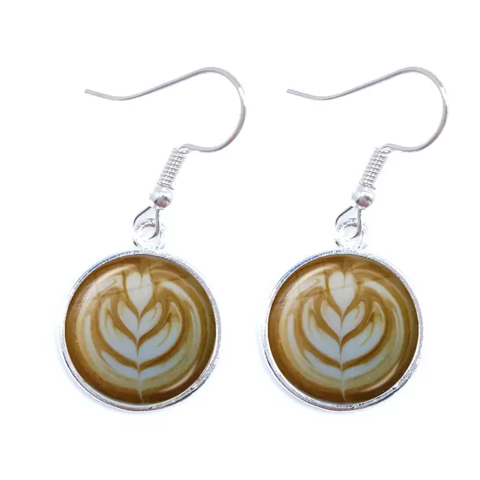 Café Latte sculpture amour coeur Art boucles d'oreilles chocolat impression fleur trèfle à quatre feuilles charme bijoux pour femmes filles cadeau