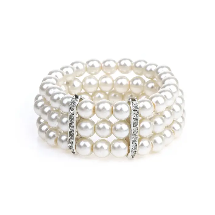 Bracelet élastique en biscuits perlé multicouche pour femme, bracelets de perles simulées, cadeau de