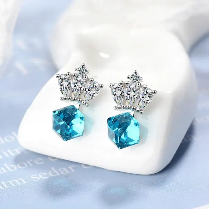 Lekani-Boucles d'oreilles CitroStud Crown Cube pour femme, argent regardé 2019, bijoux de fête, cade