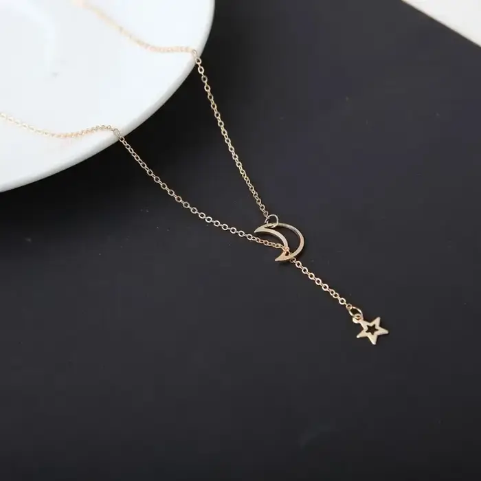 SUMENG 2024 nouveau Simple lune étoile pendentif collier Simple couleur or alliage chaîne à breloque