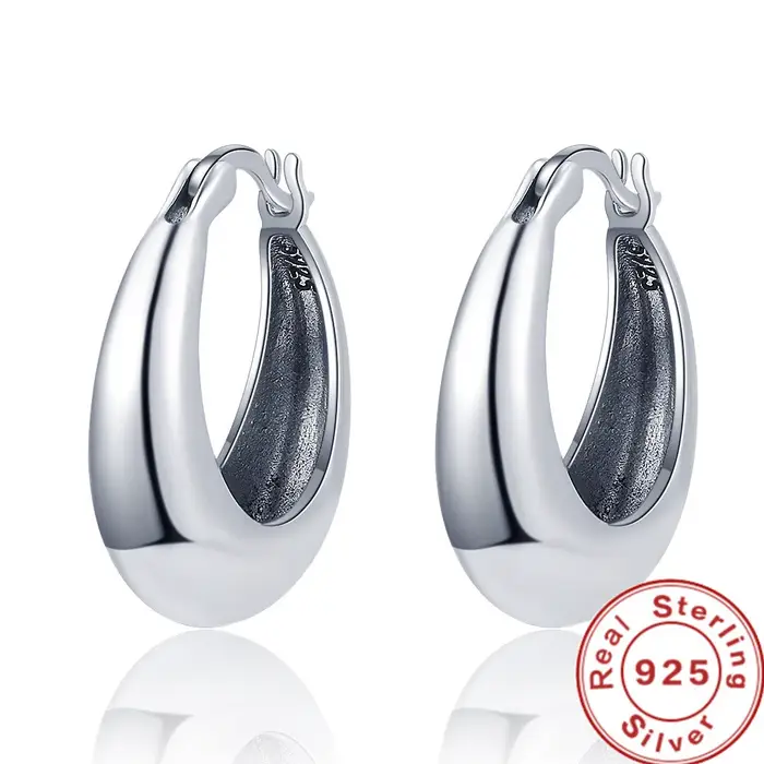 LiHong réel 925 en argent Sterling lisse Vintage boucle d'oreille de haute qualité U forme boucles d