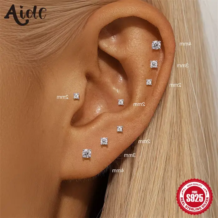 Aide Mini 2/3/4mm Moissanite boucle d'oreille pour les femmes 925 en argent Sterling