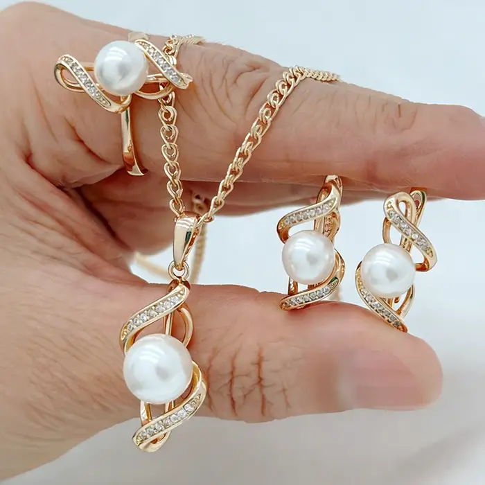 Kinel – collier et boucles d'oreilles de luxe en or Rose 585 pour femmes, ensemble de bijoux uniques