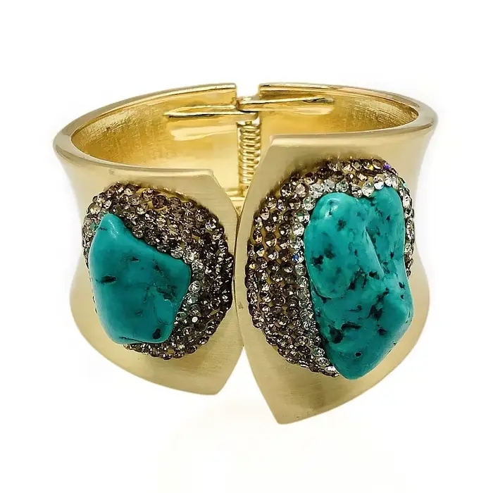 Grand Bracelet Turquoise à bords larges, Bracelet en cristal brut haut de gamme, bijoux personnalisés et exagérés, vente en gros