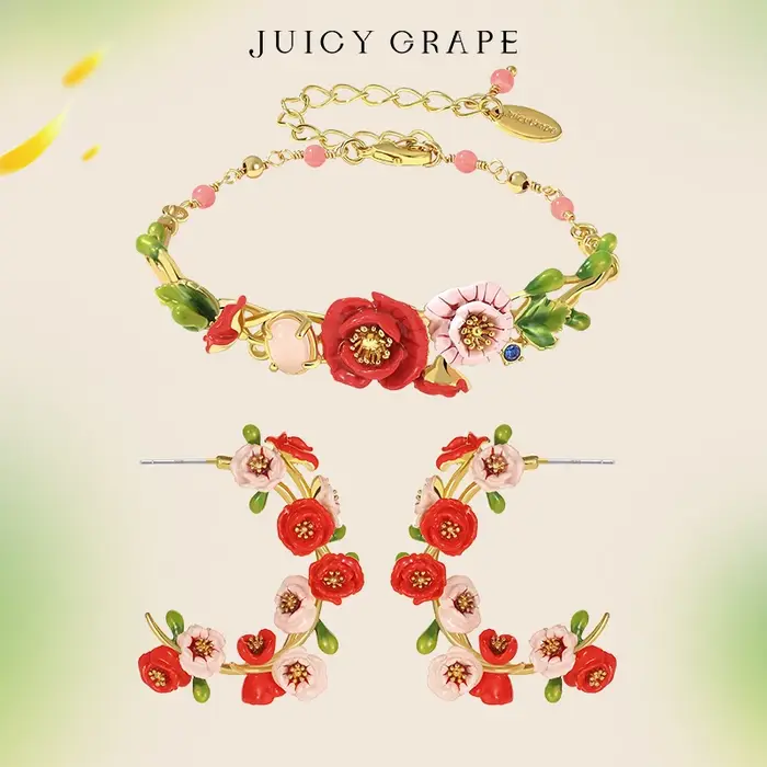 JUICY GRAPE – ensemble de bijoux en forme de fleur de coquelicot rouge pour femmes