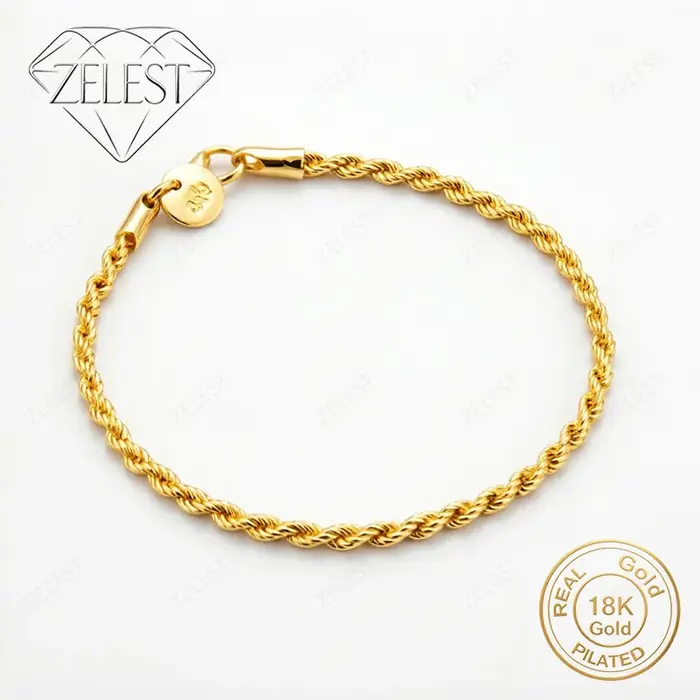 Bracelet en argent sterling 925 plaqué or 18 carats, chaîne délicate de 8 pouces pour hommes et femm