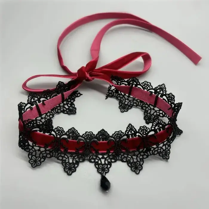 Collier ras du cou gothique en velours pour femmes, avec pendentif goutte d'eau en forme de fleur, P