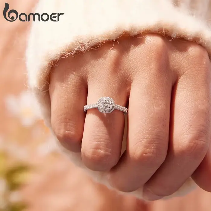 BAMOER – bagues de fiançailles Solitaire Moissanite pour femmes