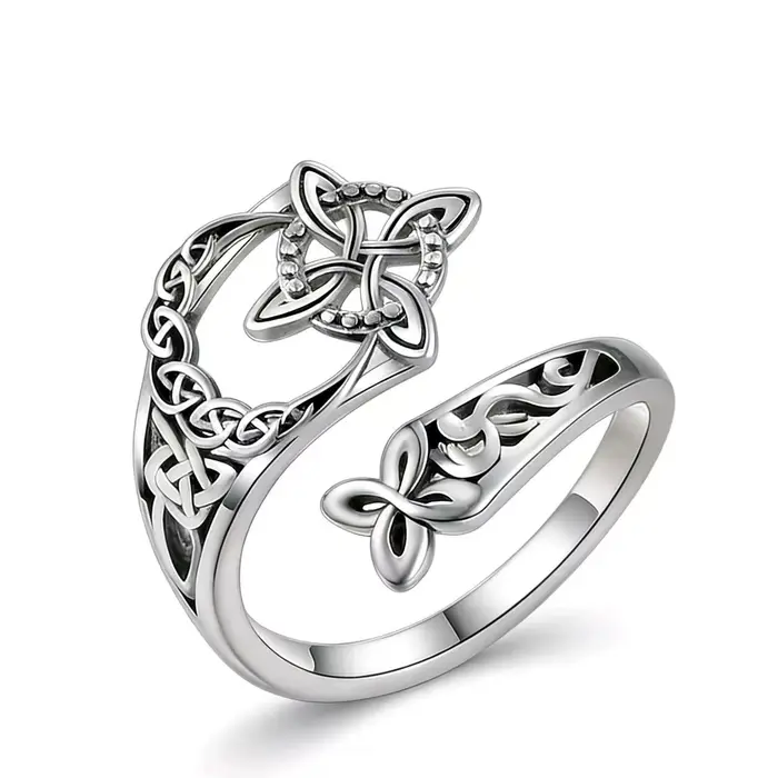 Bague réglable pour femme, motif géométrique rétro en nœud celtique, plaqué argent, bijou ethnique p
