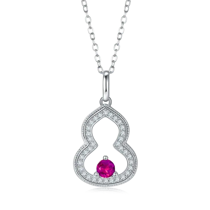 Collier pendentif en rubis et émeraude cultivés 0,3 carat, rond, en argent sterling S925, bijoux fém