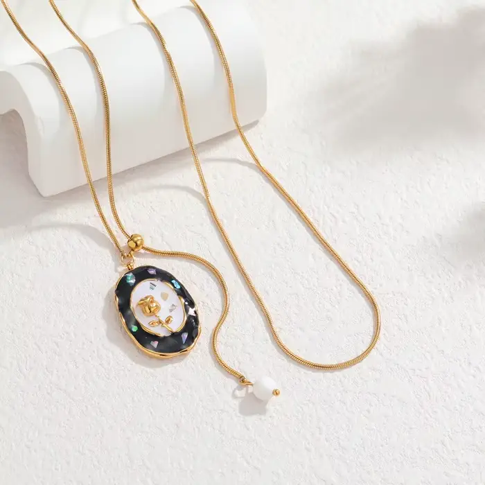 EILIECK – ensemble de collier et boucles d'oreilles ovales en émail