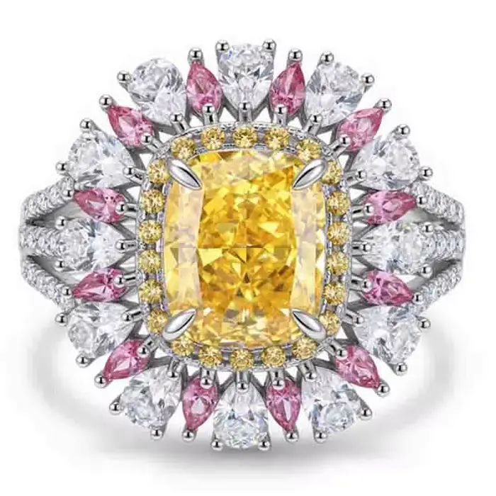 Bague en argent sterling 925 sertie de citrine et diamants à haute teneur en carbone pour femmes, alliance de mariage, bijou fin et élégant pour occasions spéciales