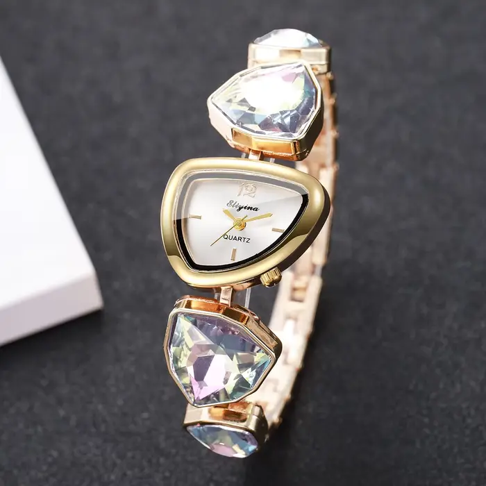 Ensemble de bijoux élégants pour femmes, 5 pièces, montre, bracelet en diamant, collier de perles, boucles d'oreilles, bague, accessoires, cadeaux (sans boîte)
