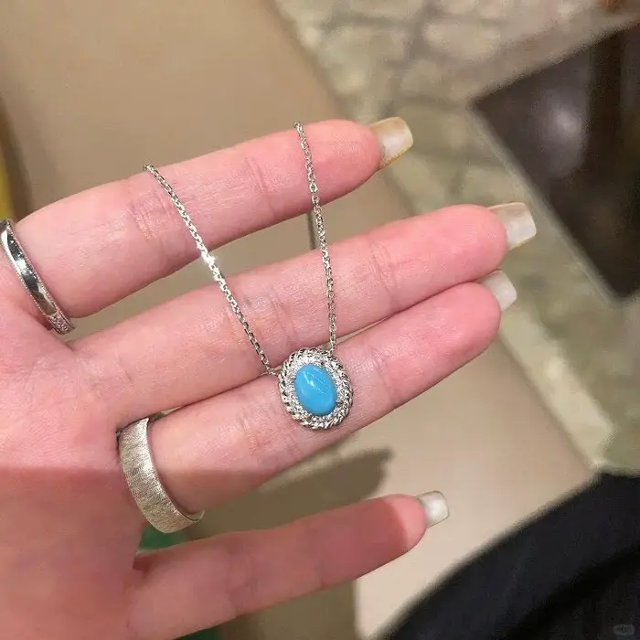 Collier ovale en argent 925 pour femmes, torsades exquises incrustées de diamants, pendentif Turquoi
