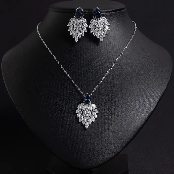 Ensemble de bijoux de mariée en zirconium blanc bleu rouge vert pour femmes élégants à offrir pour cérémonies et soirées formelles