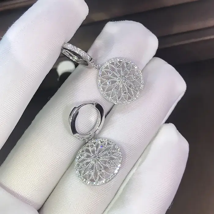 Boucles d'oreilles créoles en or jaune 18 carats avec véritable diamant pour femme, bijoux ronds cre
