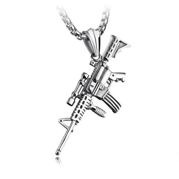 Hip Hop raffiné élégant glacé or argent couleur alliage M4 pistolet pendentifs collier pour hommes r