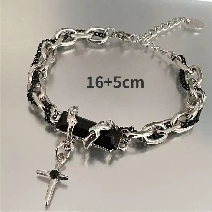 Bracelet rétro en Zircon noir pour hommes et femmes, chaîne étoile, Punk, en acier inoxydable, à por