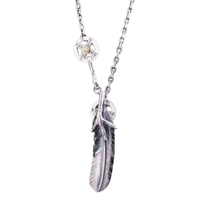 Collier long pour pull, style griffe d'aigle, plume, Taijiao, forme géométrique, chaîne simple avec perles rondes, tendance personnalité