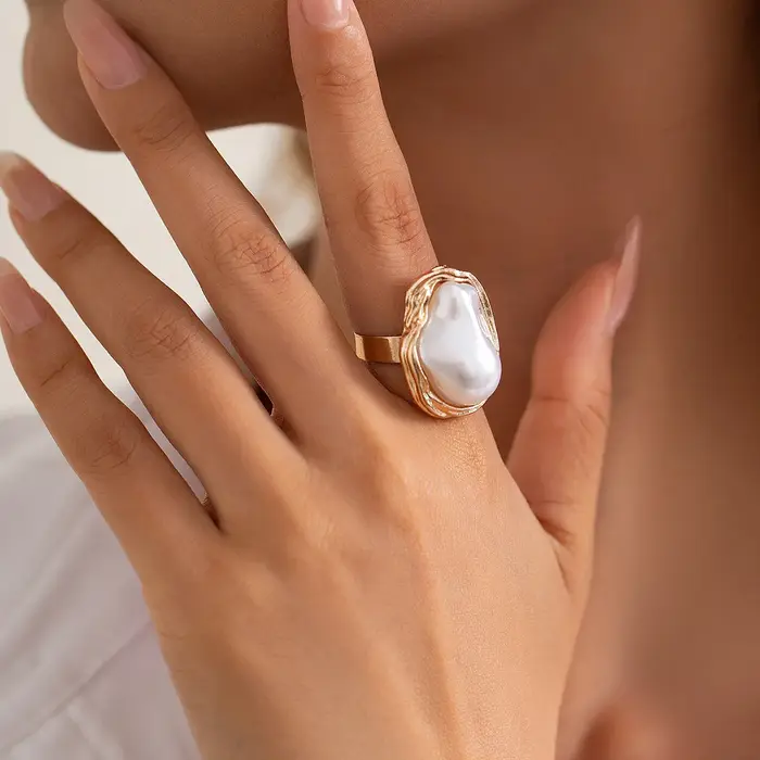 Bague ouverte en Imitation de perles de cristal pour femmes, couleur or, fleur, cadeau de fête de fi