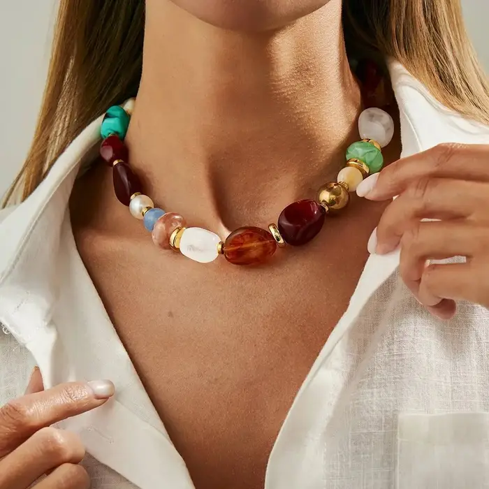 Salircon Boho coloré résine acrylique perlé collier ras du cou femmes Vintage réglable chaîne de déclaration sur le cou bijoux de fête