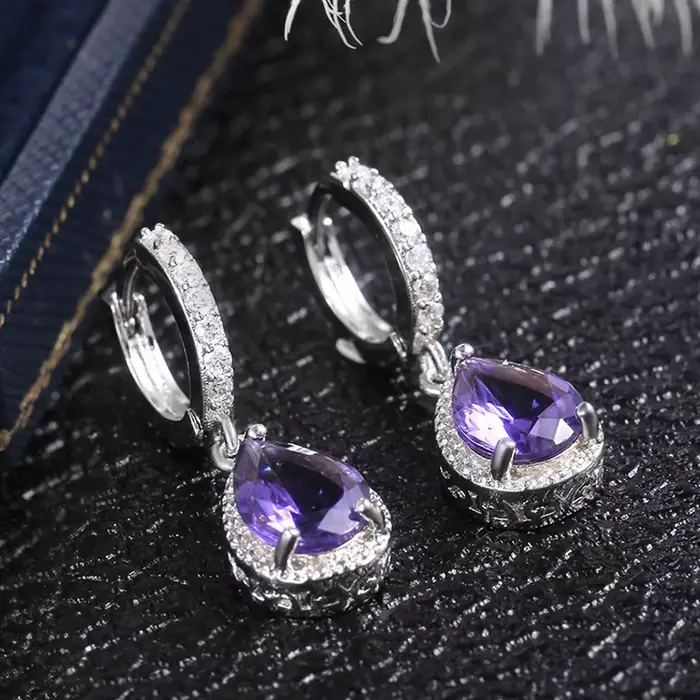 Boucles d'oreilles en argent sterling 925 avec zirconium violet pour femme occasions spéciales anniversaire fiançailles cadeau mariage