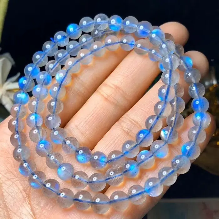 Labradorite naturelle lumière bleue 3 tours Bracelet 6mm femmes hommes clair perles rondes collier p