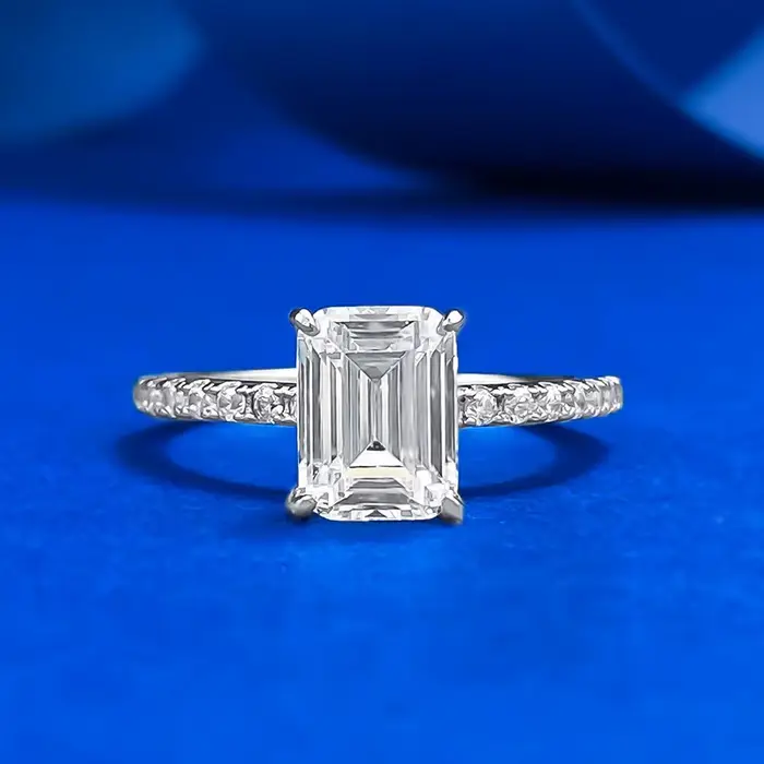 Bague de fiançailles en argent sterling 925 saphir taille émeraude diamants à haute teneur en carbone pour femmes occasions spéciales mariage anniversaire alliance de mariage