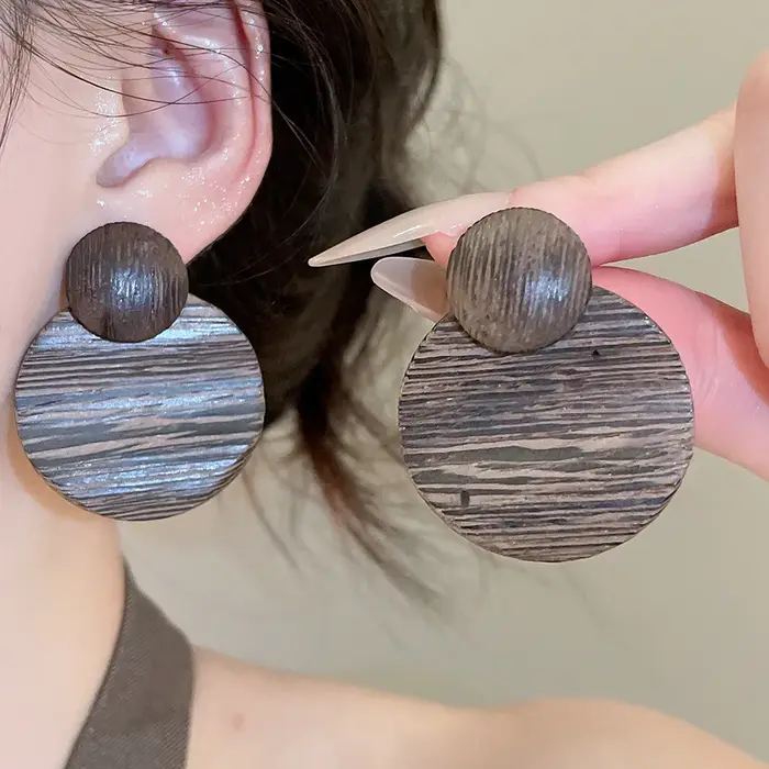 Boucles d'oreilles rondes géométriques bohème Vintage en bois pour femmes