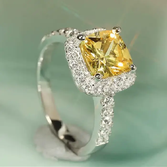 CAOSHI-Bague de mariage en cristal jaune vif pour femme, accessoires esthétiques, bijoux à la mode p