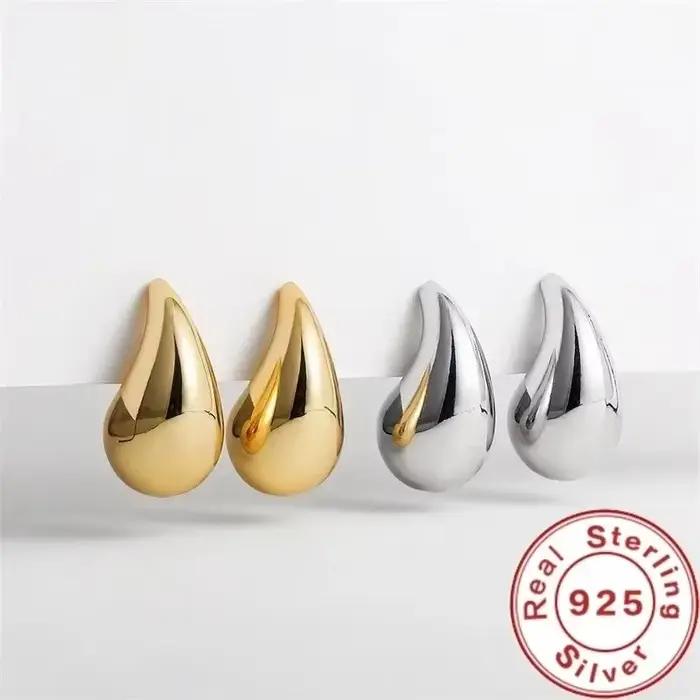 Boucles d'oreilles créoles en forme de goutte d'eau pour femme, argent regardé 925, plaqué or 18 car